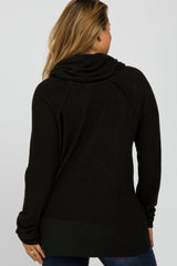 Black Brushed Knit Cowl Neck Long Sleeve Plus Maternity Top