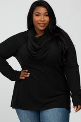 Black Brushed Knit Cowl Neck Long Sleeve Plus Maternity Top