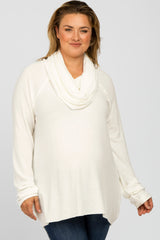 Ivory Brushed Knit Cowl Neck Long Sleeve Plus Maternity Top