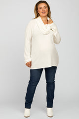 Ivory Brushed Knit Cowl Neck Long Sleeve Plus Maternity Top