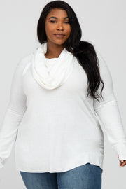 Ivory Brushed Knit Cowl Neck Long Sleeve Plus Top