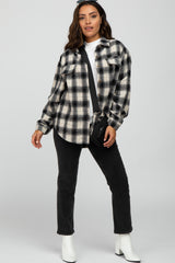 Black Plaid Curved Hem Shacket