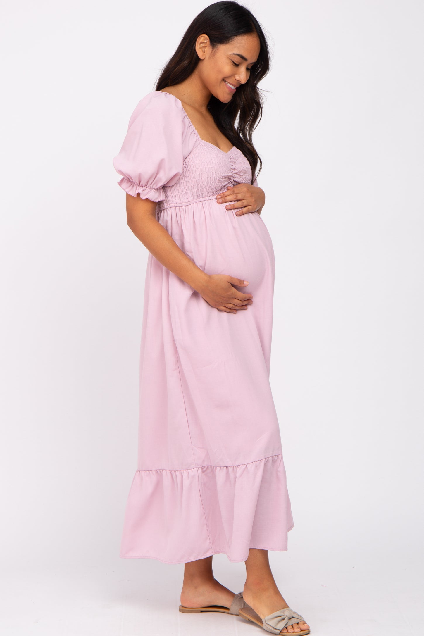Frosty Pink Blanqi Maternity Cap Sleeve Crew Neck Dress (Gently