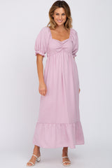 Pink Smocked Sweetheart Neck Maternity Maxi Dress