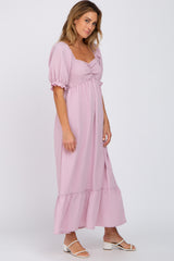 Pink Smocked Sweetheart Neck Maxi Dress