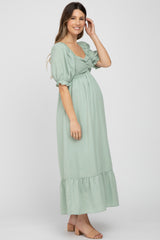 Mint Smocked Sweetheart Neck Maternity Maxi Dress