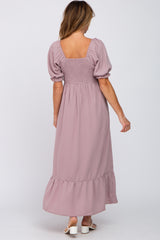 Taupe Smocked Sweetheart Neck Maxi Dress