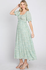 Mint Floral Sweetheart Neck Midi Dress