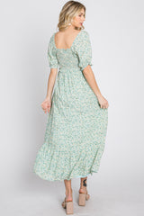 Mint Floral Sweetheart Neck Midi Dress