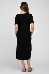 Black Button Accent Oversized Maternity Midi Dress