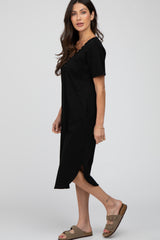 Black Button Accent Oversized Midi Dress