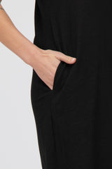 Black Button Accent Oversized Midi Dress