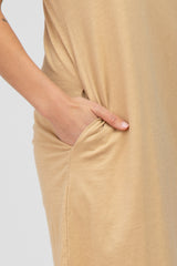 Camel Button Accent Oversized Midi Dress