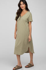 Light Olive Button Accent Oversized Midi Dress