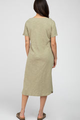 Light Olive Button Accent Oversized Midi Dress