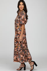 Black Floral Button Front Maxi Dress