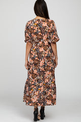 Black Floral Button Front Maxi Dress