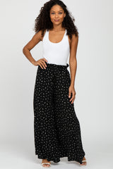 Black Printed Pleated Waist Pants