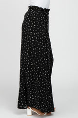 Black Printed Pleated Waist Pants