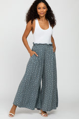 Blue Printed Pleated Waist Maternity Pants