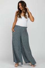 Blue Printed Pleated Waist Maternity Pants