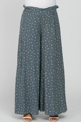 Blue Printed Pleated Waist Maternity Pants