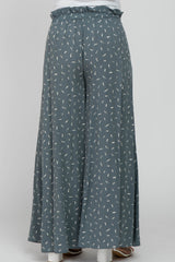 Blue Printed Pleated Waist Maternity Pants