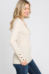 Cream Henley Long Sleeve Top