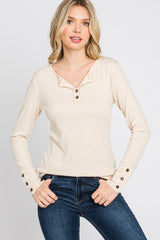 Cream Henley Long Sleeve Top