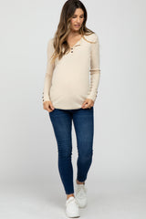 Cream Henley Long Sleeve Maternity Top