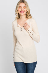 Cream Henley Long Sleeve Top