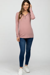 Dusty Pink Henley Long Sleeve Maternity Top