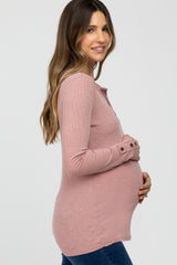 Dusty Pink Henley Long Sleeve Maternity Top