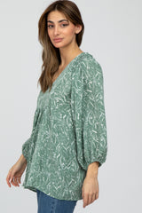 Light Olive Floral Smocked Shoulder Hi-Low Top