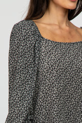 Black Floral  Long Sleeve Blouse