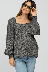 Black Floral  Long Sleeve Maternity Blouse