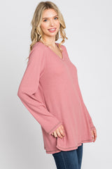 Mauve Waffle Knit Long Sleeve Top