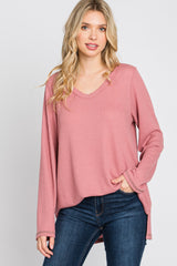 Mauve Waffle Knit Long Sleeve Top