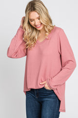 Mauve Waffle Knit Long Sleeve Top