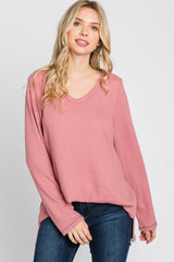 Mauve Waffle Knit Long Sleeve Top