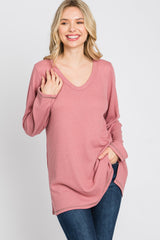 Mauve Waffle Knit Long Sleeve Top