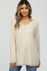 Beige Waffle Knit Long Sleeve Top