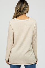 Beige Waffle Knit Long Sleeve Top