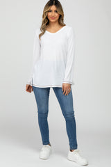 Ivory Waffle Knit Long Sleeve Top