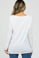 Ivory Waffle Knit Long Sleeve Top