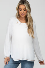 Ivory Waffle Knit Maternity Long Sleeve Top