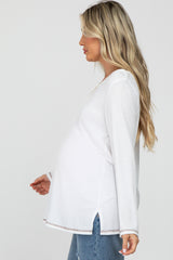 Ivory Waffle Knit Maternity Long Sleeve Top