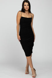 Black Ruched Fitted Dress