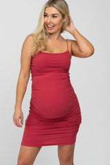 Fuchsia Ruched Fitted Maternity Dress