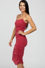 Fuchsia Ruched Fitted Dress